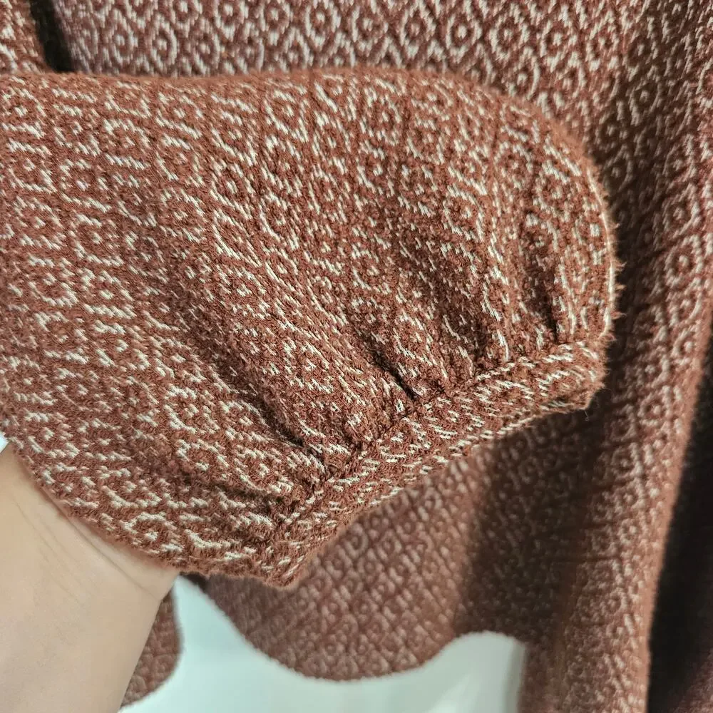 MADEWELL Jacquard Puff Sleeve Top in Dark Merlot Size L